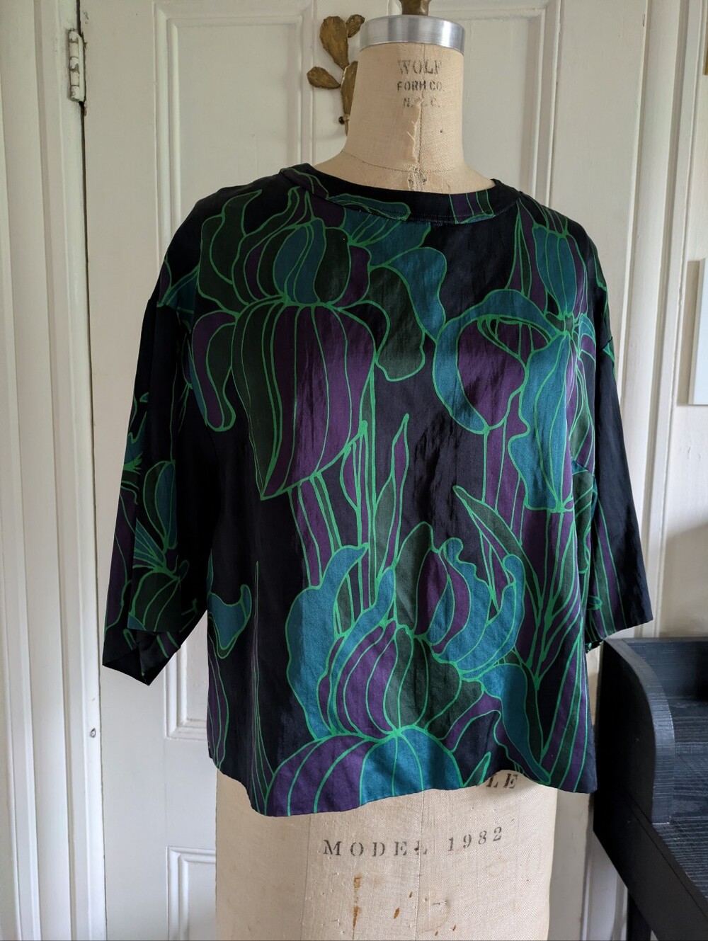 Dries Van Noten Women’s Floral Silk Boxy Blouse Top Size 36 Oversized
